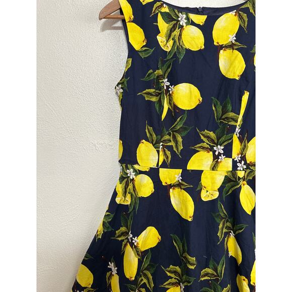 Hanpce’irs Fit and Flare Tradwife Style Dress L Navy w/ Lemons Spring Summer Fun - Picture 3 of 14